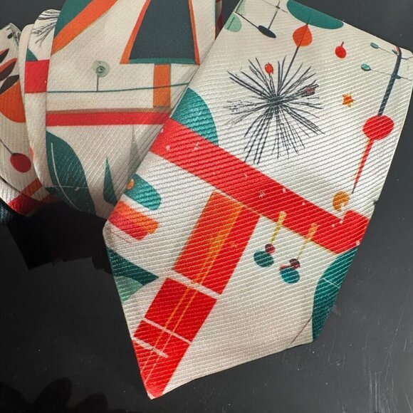 Christmas Tie Retro Designer Menswear Tie Necktie Tree Mid Century Modernist - Picture 6 of 11
